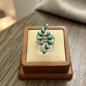 Kingman Turquoise 925 Sterling Silver Ring Statement Southwestern Cluster New